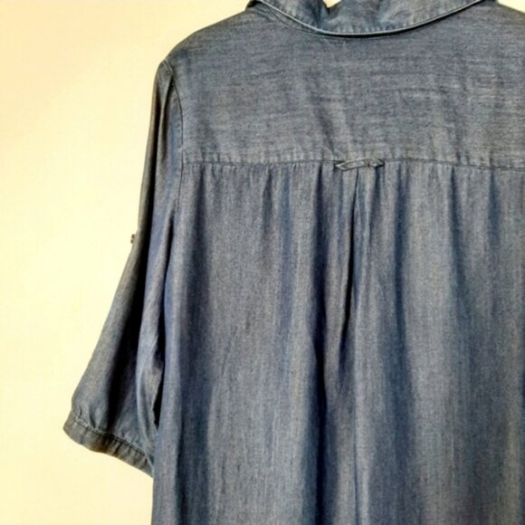 CLEO Utility Sleeve Mini Shirt Dress | Tunic w Pockets Chambray Blue Sz S - Picture 16 of 16